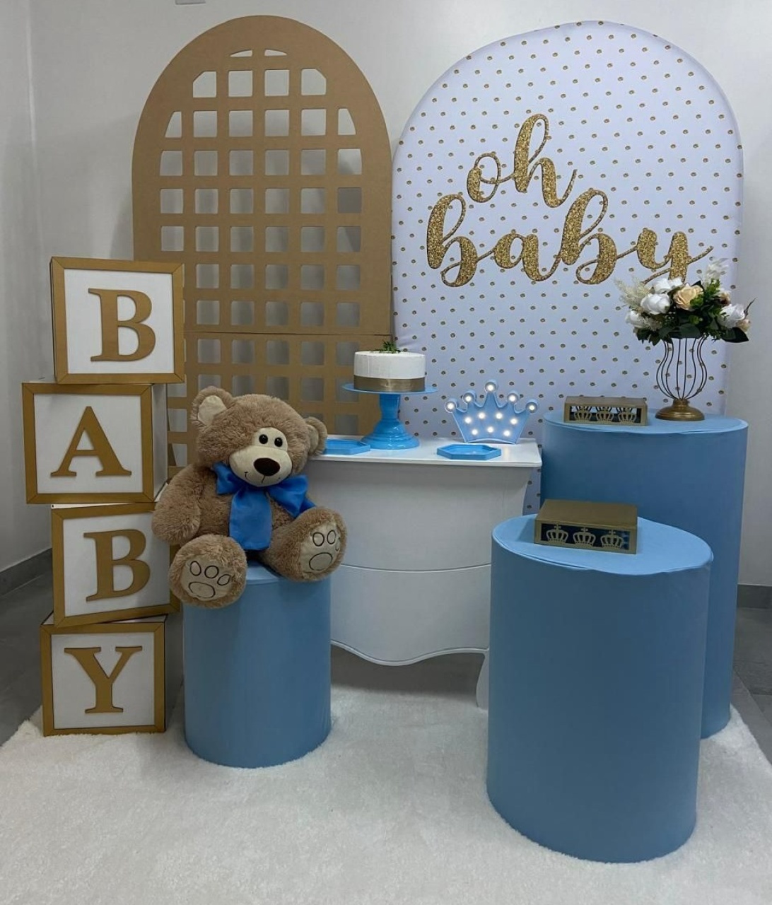 Kit Oh Baby Com Painel Treliça Azul - A FESTA E DECORAÇÃO