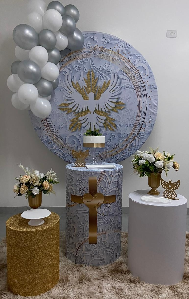 Kit Completo Com Balões Espírito Santo Dourado E Cinza  - A FESTA E DECORAÇÃO