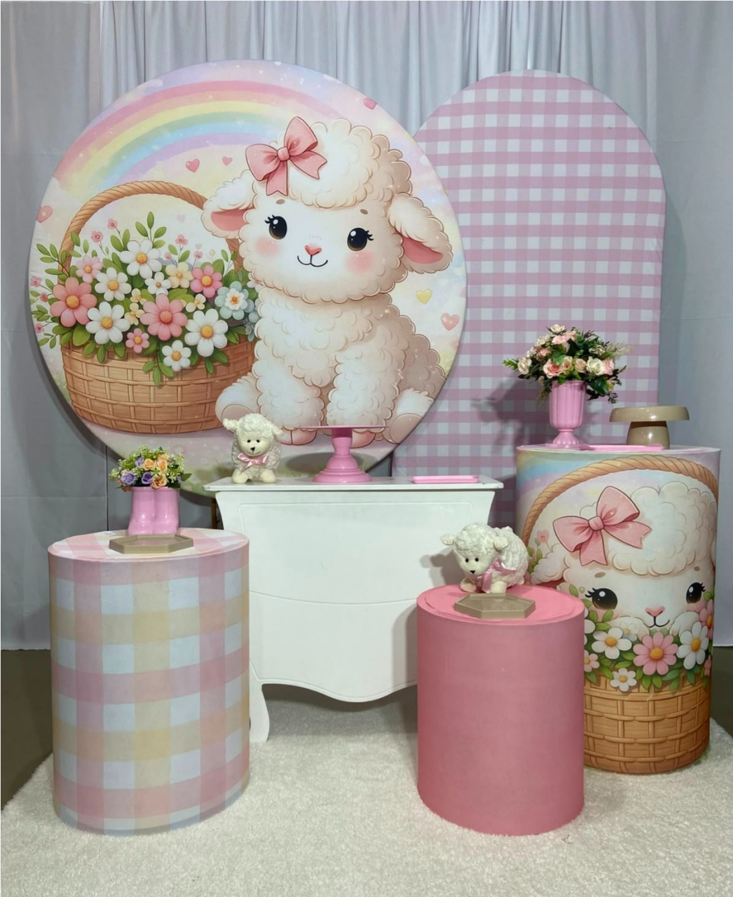 Ovelinha Xadrez Rosa Kit Luxo - A FESTA E DECORAÇÃO