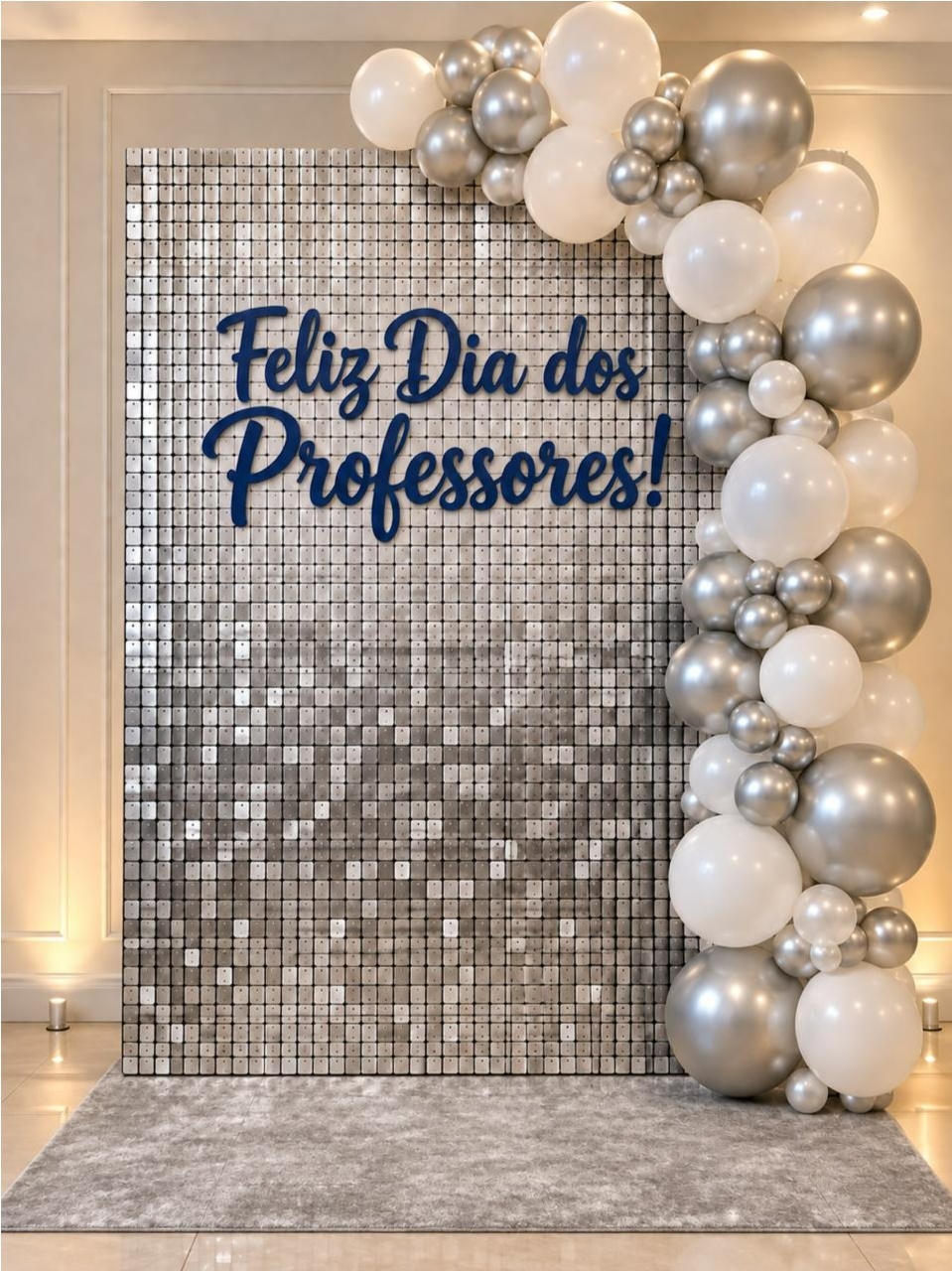 Cenário Fotográfico Prata Para Confraternização de Empresa - A FESTA E DECORAÇÃO