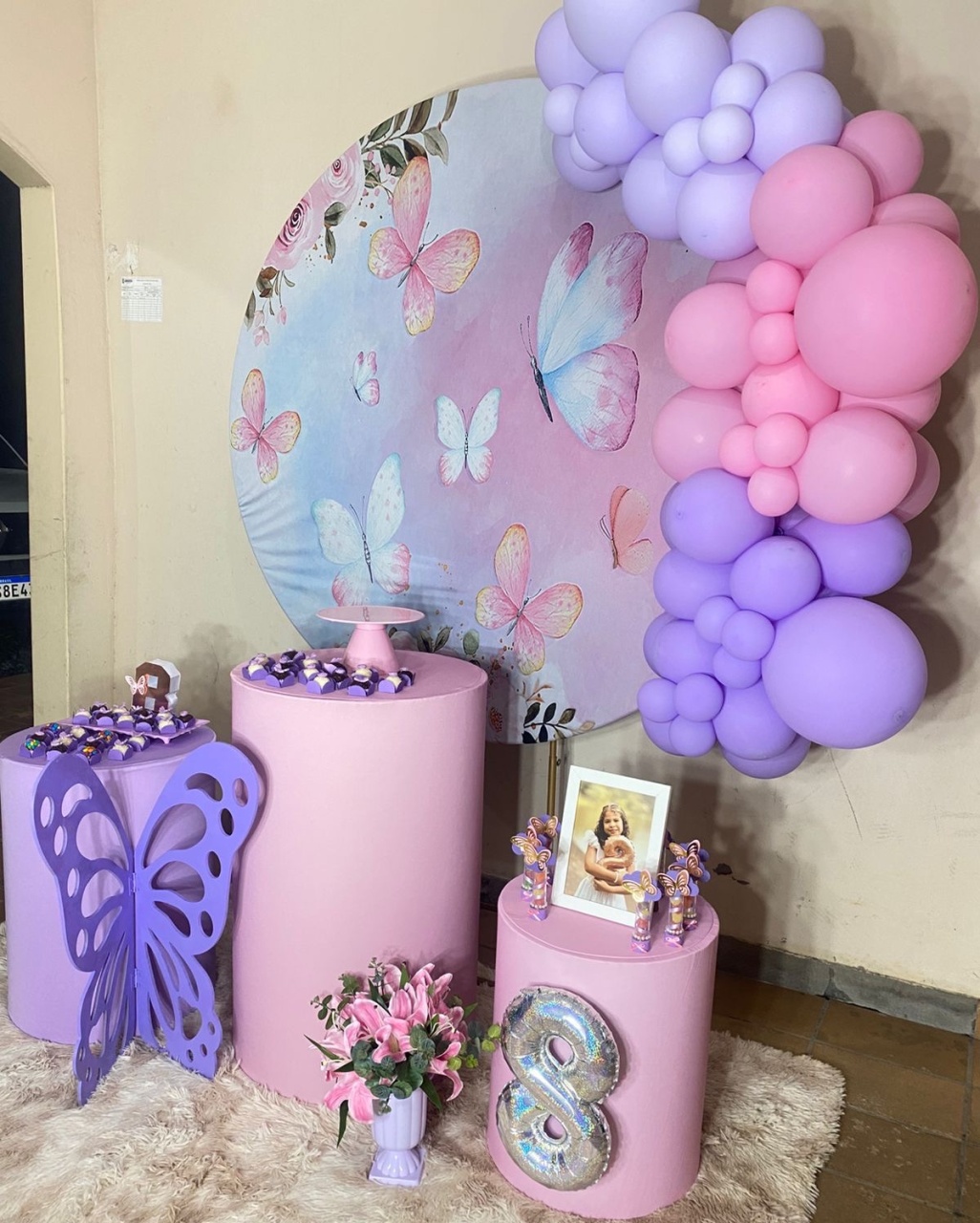 Kit Completo Com Balões Borboleta Rosa  - A FESTA E DECORAÇÃO