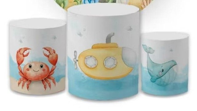  Kit Capa Cilindro Fundo Do Mar Aquarela  - A FESTA E DECORAÇÃO