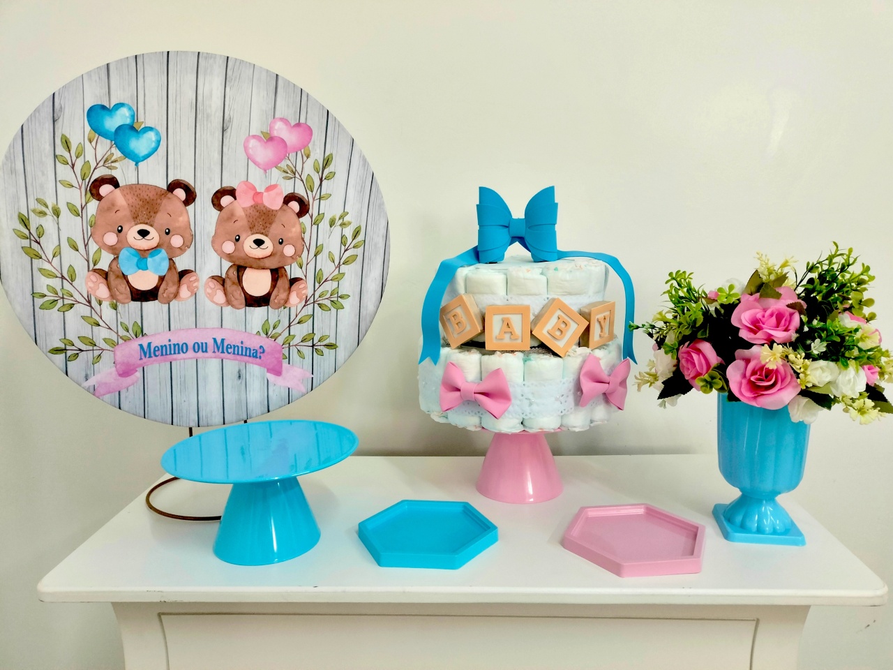 Kit Festa Na Mesa P Chá Revelação Ursos - A FESTA E DECORAÇÃO