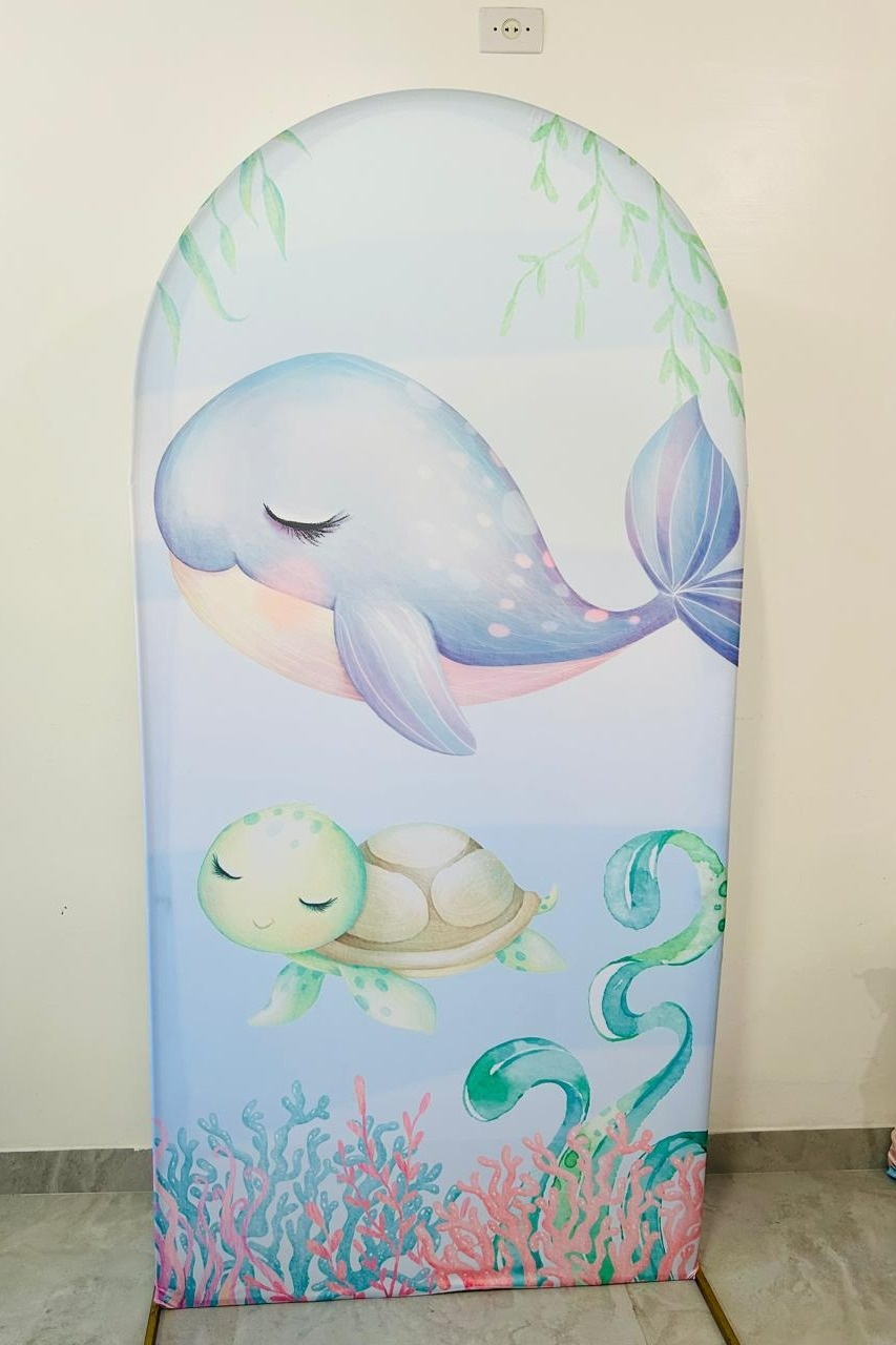 Capa Painel Romano Fundo Do Mar Baleia - A FESTA E DECORAÇÃO