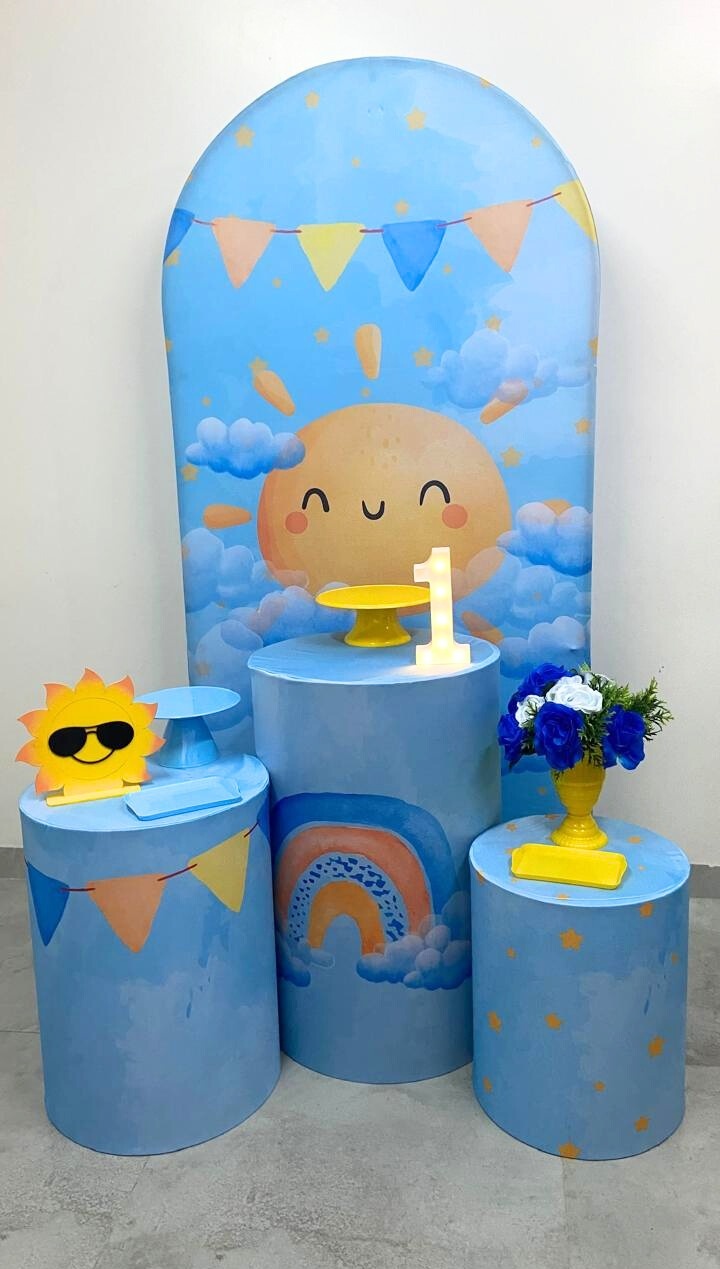 Kit Básico Minha Primeira Volta Ao Sol Azul Romano  - A FESTA E DECORAÇÃO
