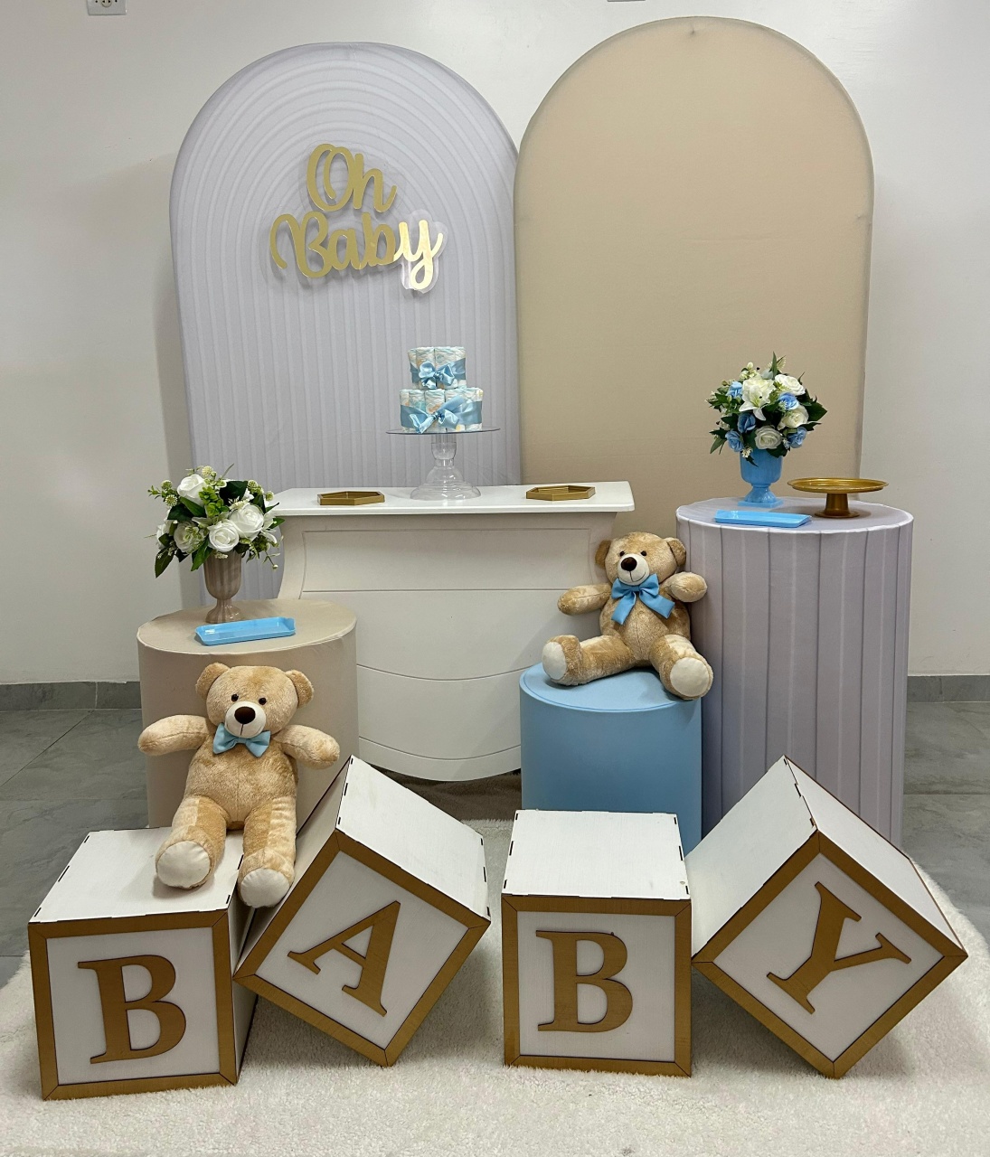Oh Baby Kit Romano Portal Com Bege Bandejas Douradas - A FESTA E DECORAÇÃO