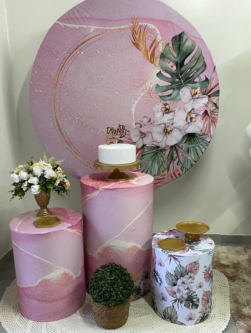 Kit Capas Floral Rosa, Verde Com Dourado  - A FESTA E DECORAÇÃO