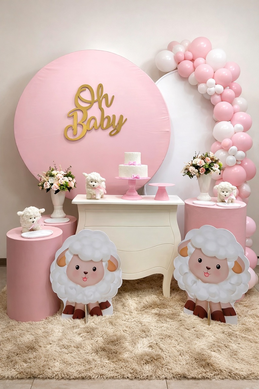 Ovelhinha Kit Super Luxo Rosa E Branco (Especial) - A FESTA E DECORAÇÃO