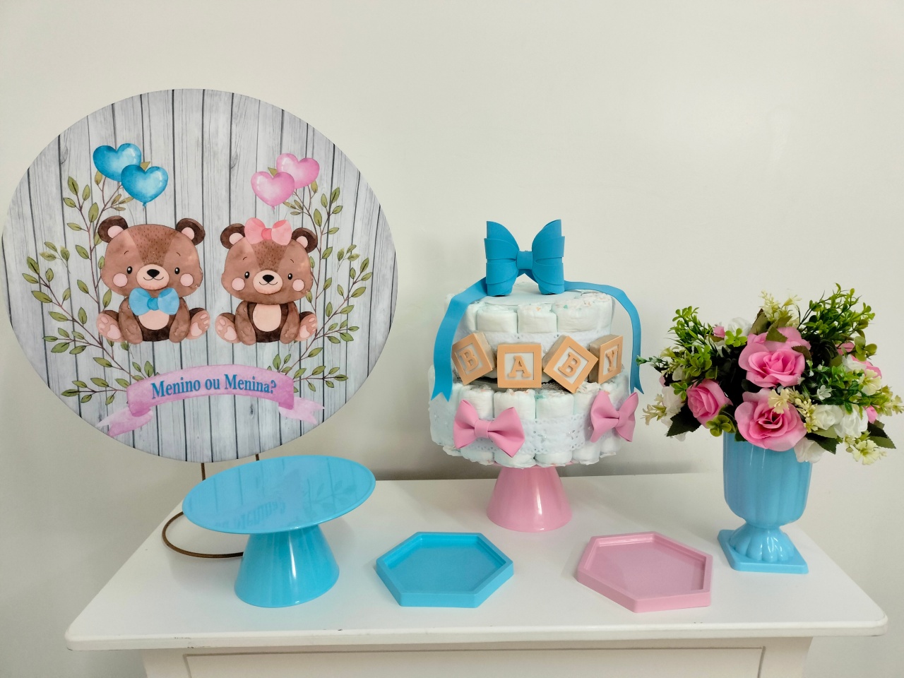 Kit Festa Na Mesa M Chá Revelação Ursos  - A FESTA E DECORAÇÃO