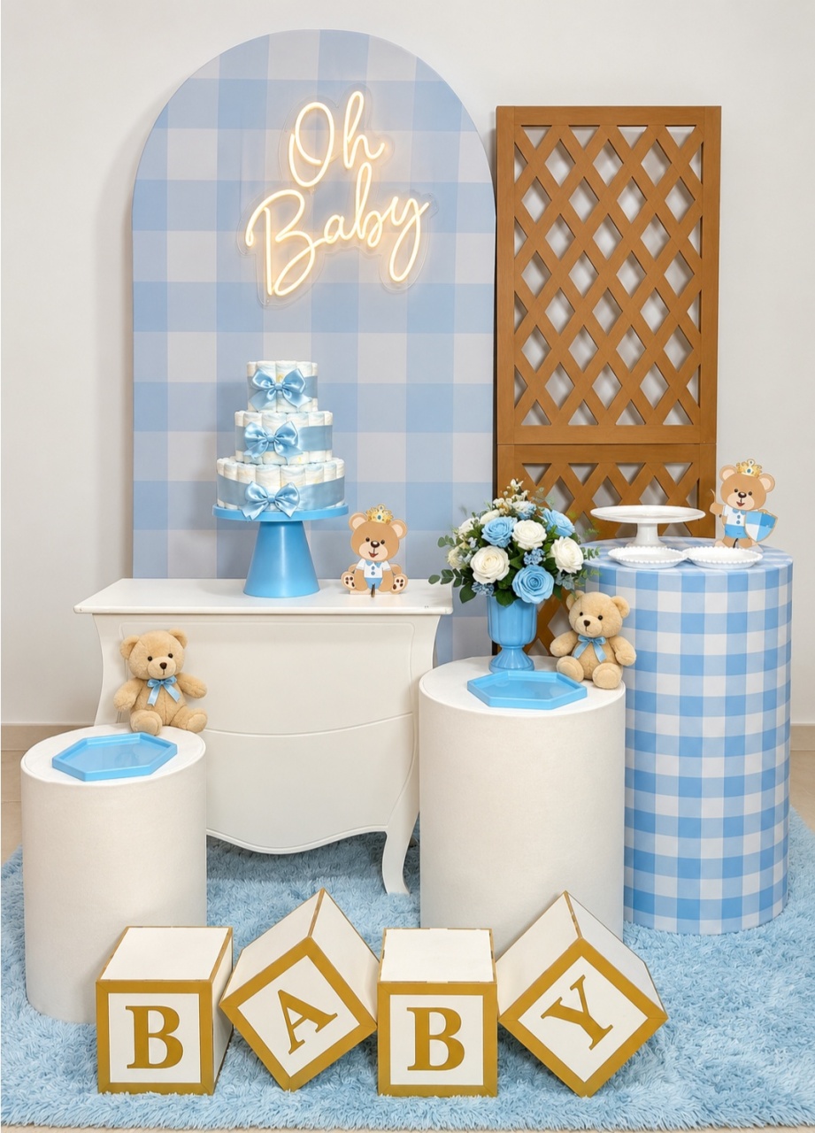Oh Baby Xadrez Azul Com Treliça Especial - A FESTA E DECORAÇÃO