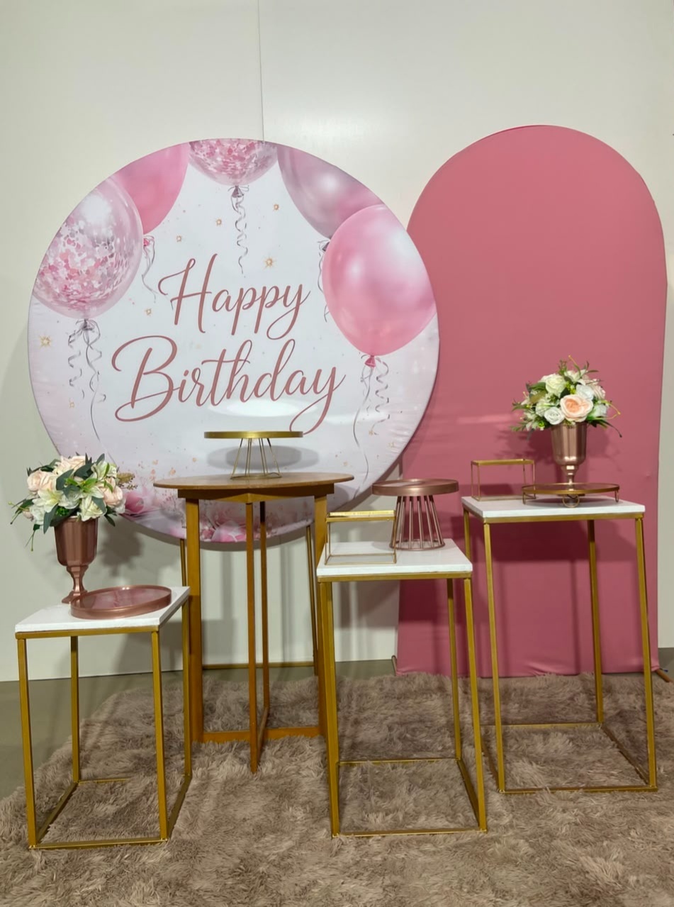 Happy Birthday Balão Rosa Composição - A FESTA E DECORAÇÃO