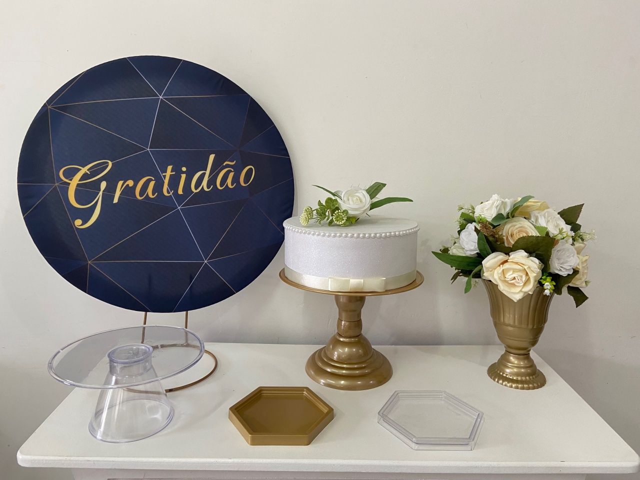 Kit Festa Na Mesa P Gratidão Azul E Dourado Feminino - A FESTA E DECORAÇÃO