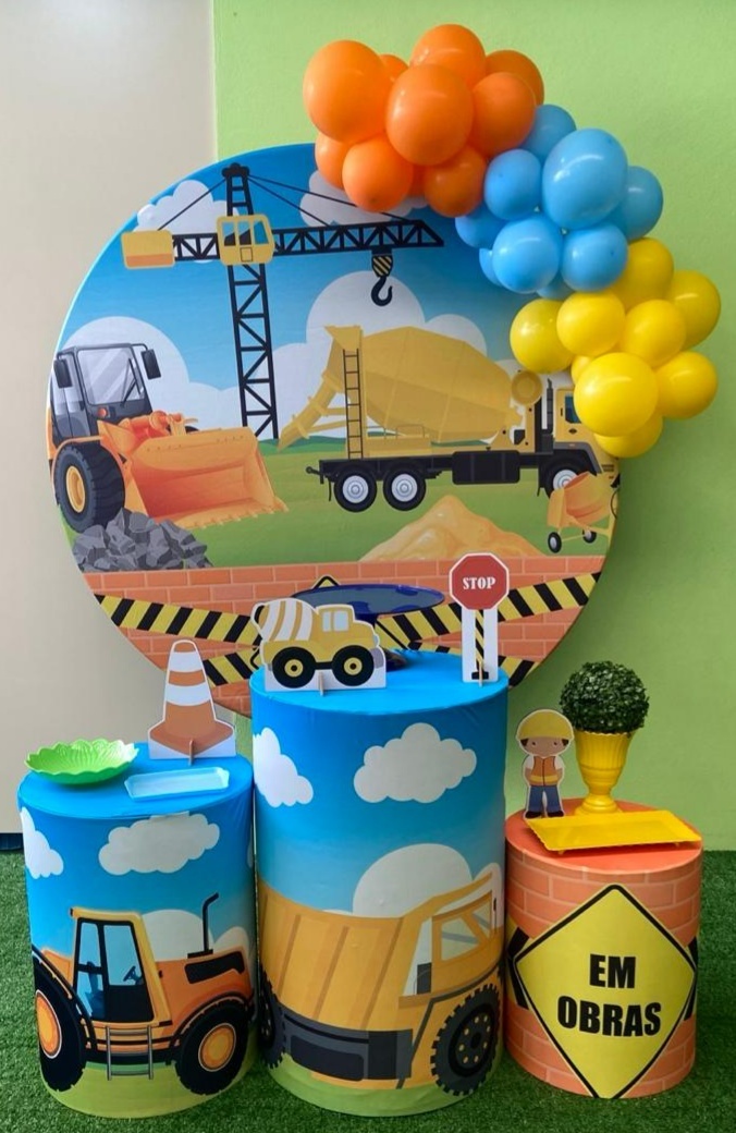 Kit Completo Com Balão Em Obras  - A FESTA E DECORAÇÃO