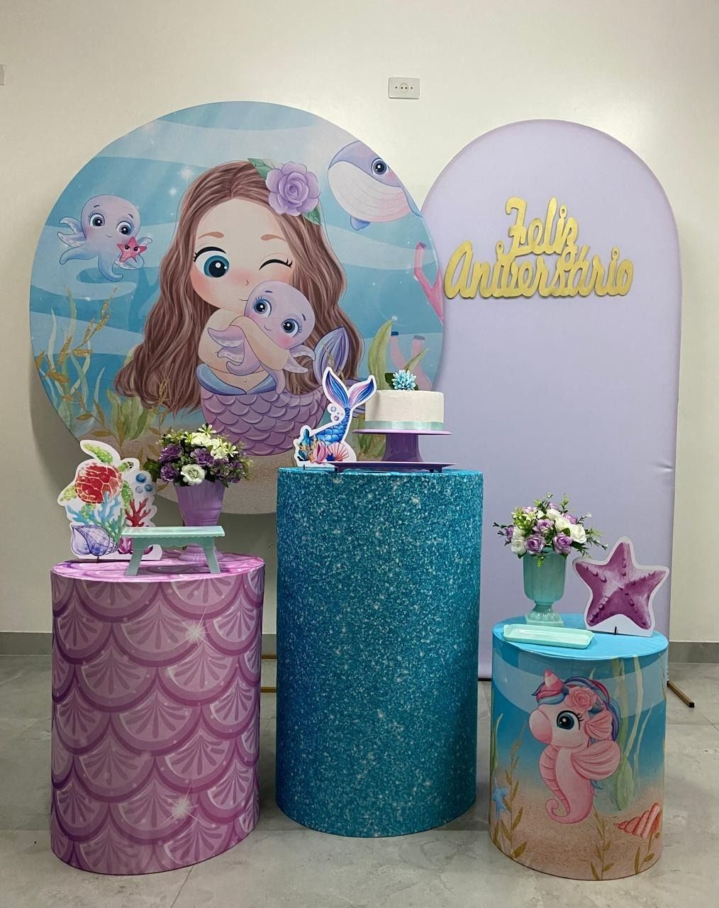 Kit Completo Com Romano Pequena Sereia Cute - A FESTA E DECORAÇÃO
