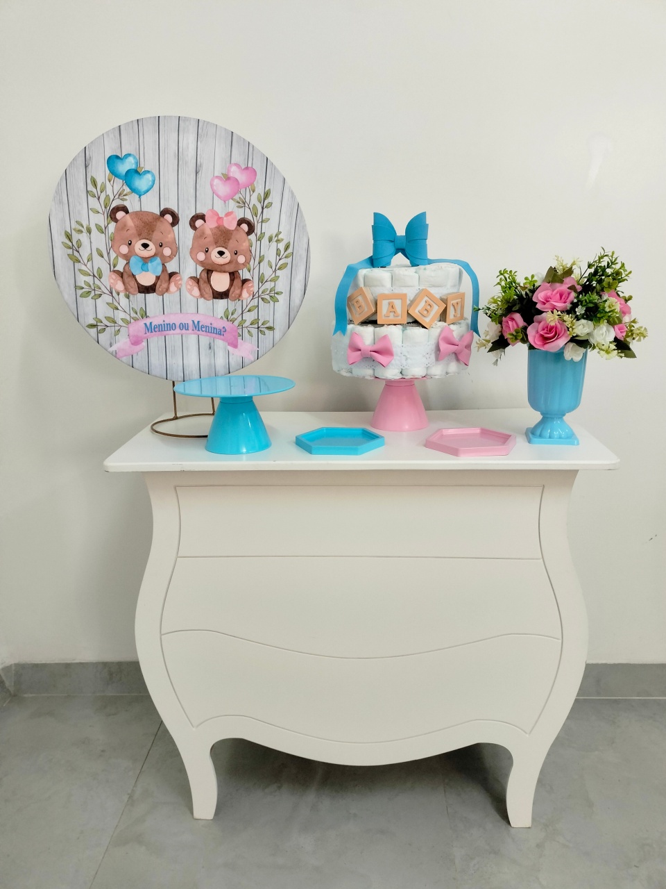Kit Festa Na Mesa G Chá Revelação Ursos   - A FESTA E DECORAÇÃO