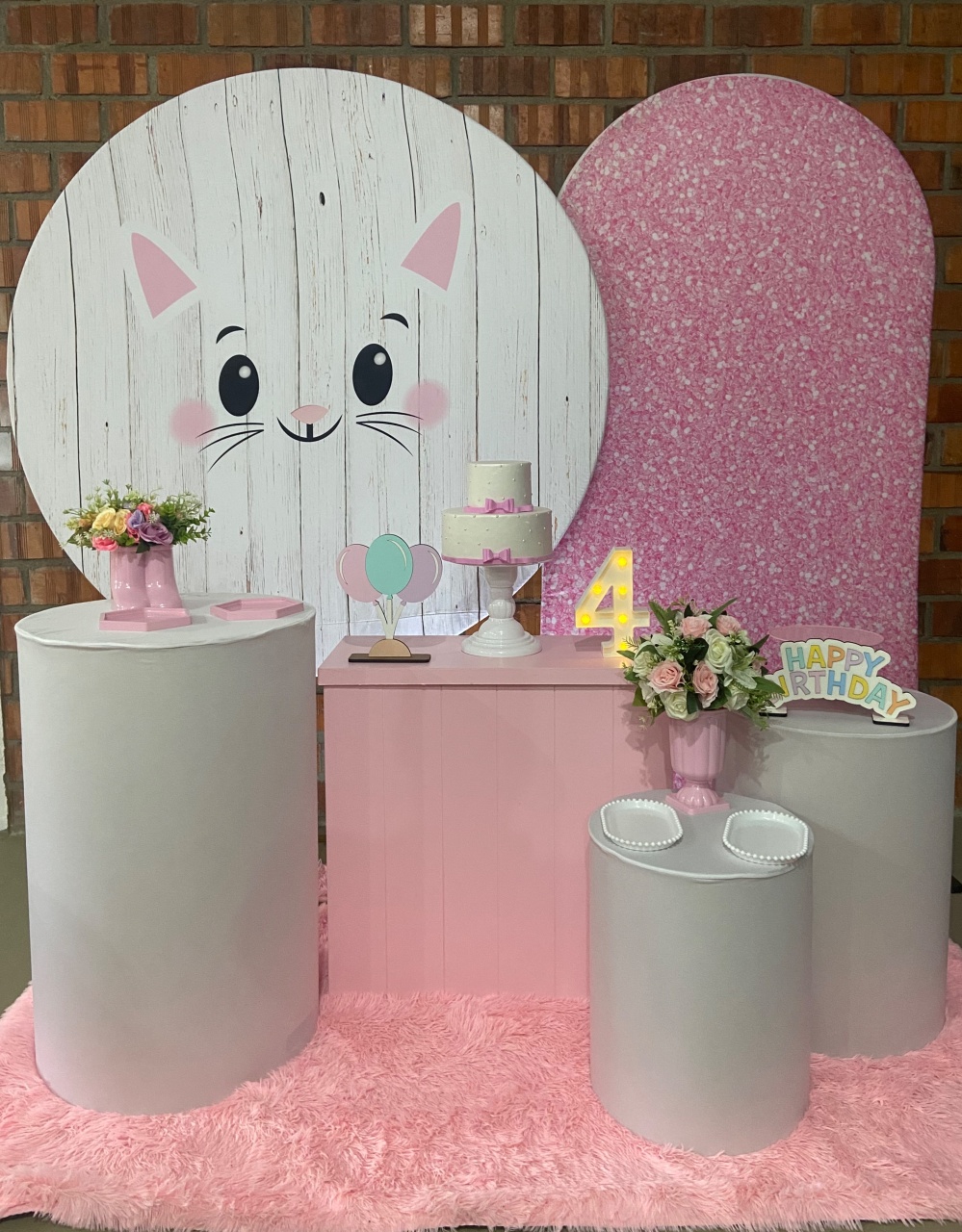 Kit Luxo Gatinha Branca E Rosa  - A FESTA E DECORAÇÃO