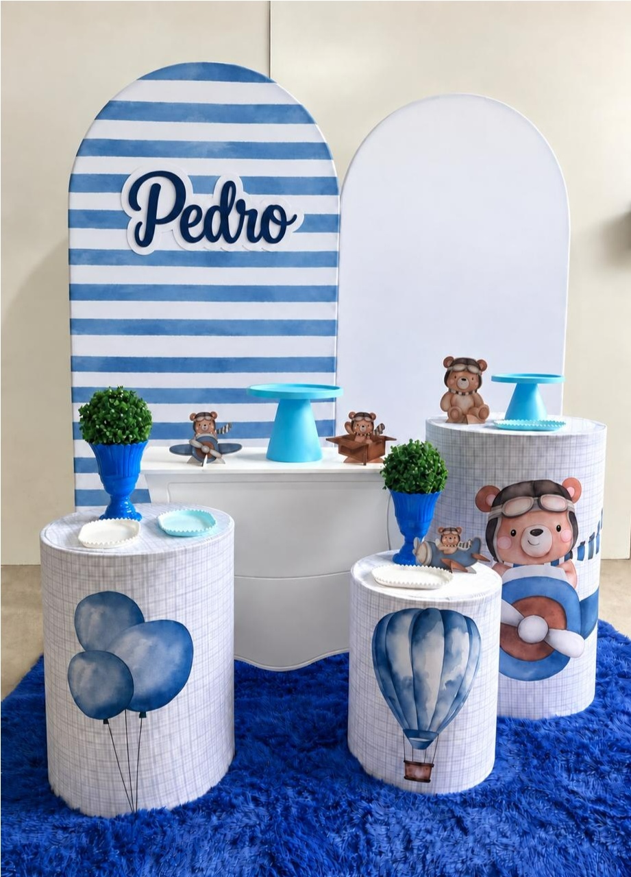 Urso Aviador Azul Composição Romano - A FESTA E DECORAÇÃO