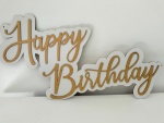  Placa  Happy Birthday Mdf Branco E Dourado - imagem 2
