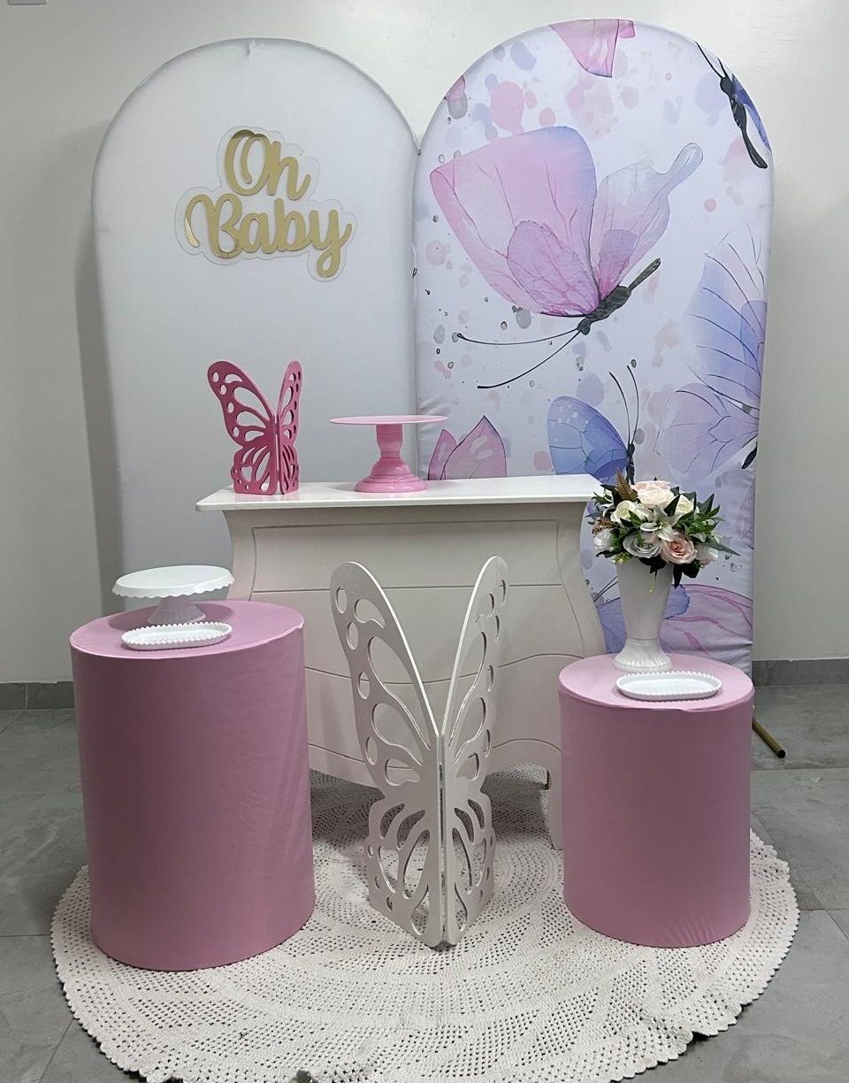 Dois Romanos, Borboleta Lilás E Branco Com Mesas Rosa Kit Luxo - A FESTA E DECORAÇÃO
