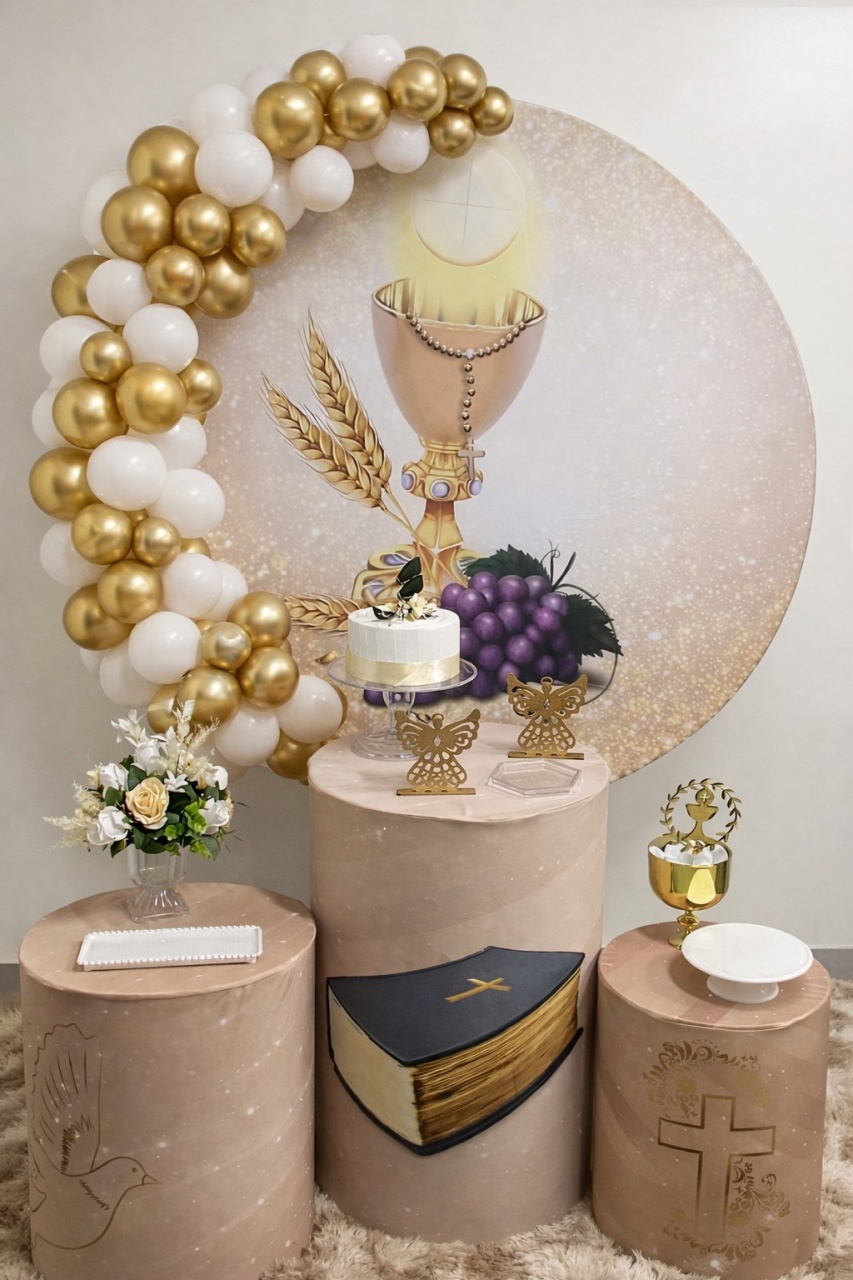 Kit Completo Com Balão Cálice Bege  - A FESTA E DECORAÇÃO