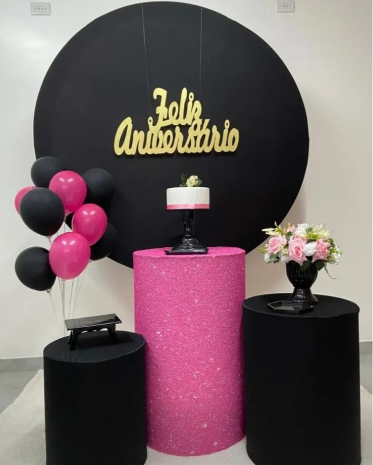 Kit Básico Pink E Preto Liso - A FESTA E DECORAÇÃO