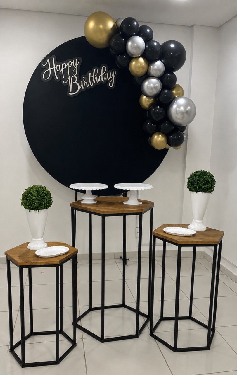 Preto Redondo Kit Com Mesas E Arco de Balões Cor Especial - A FESTA E DECORAÇÃO