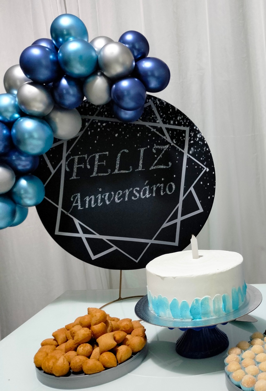 Kit Festa Na Mesa G Feliz Aniversário Preto E Prata  - A FESTA E DECORAÇÃO