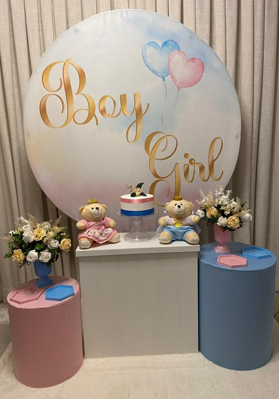 Kit Básico Boy Girl Coração Rosa E Azul   - A FESTA E DECORAÇÃO