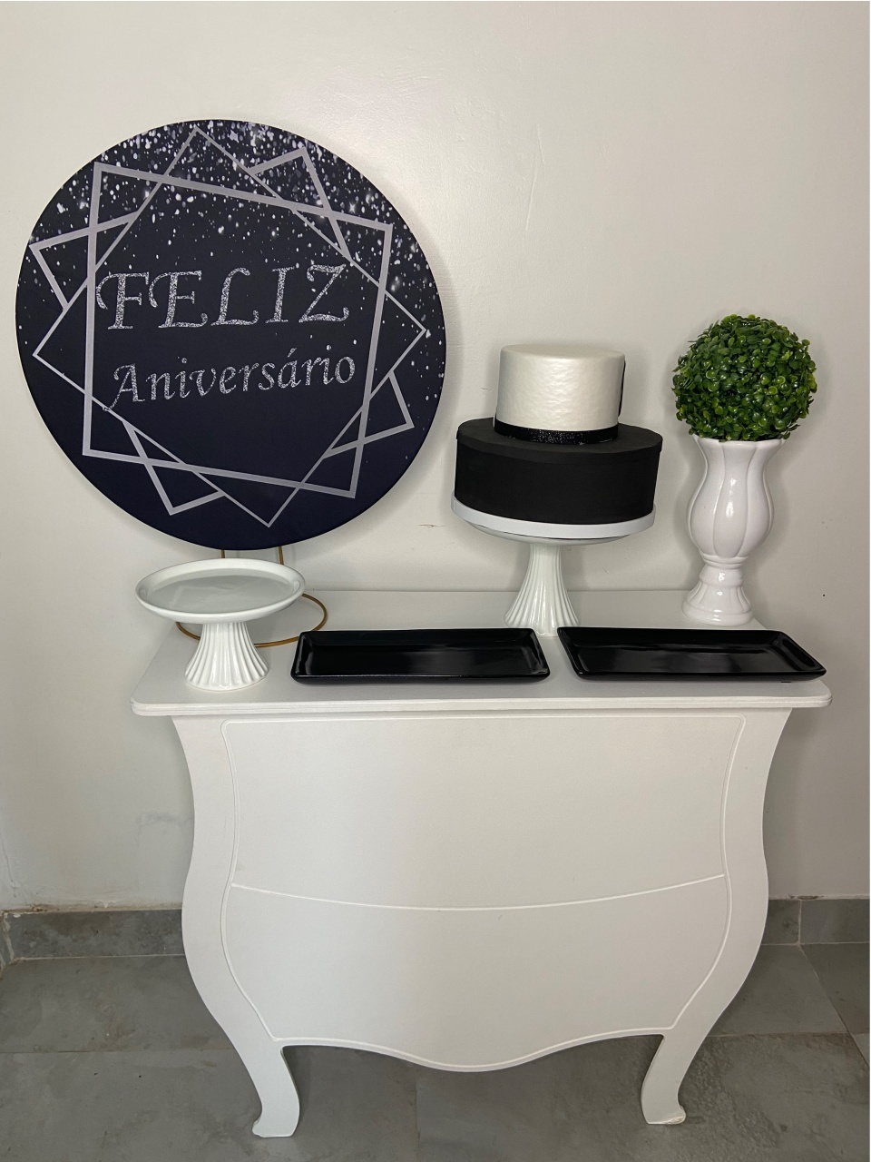 Kit Festa Na Mesa G Feliz Aniversário Preto E Prata  - A FESTA E DECORAÇÃO