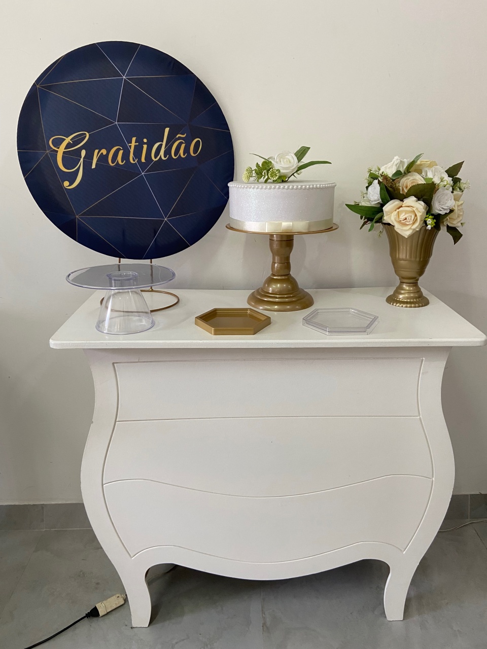 Kit Festa Na Mesa G Gratidão Azul E Dourado Feminino  - A FESTA E DECORAÇÃO