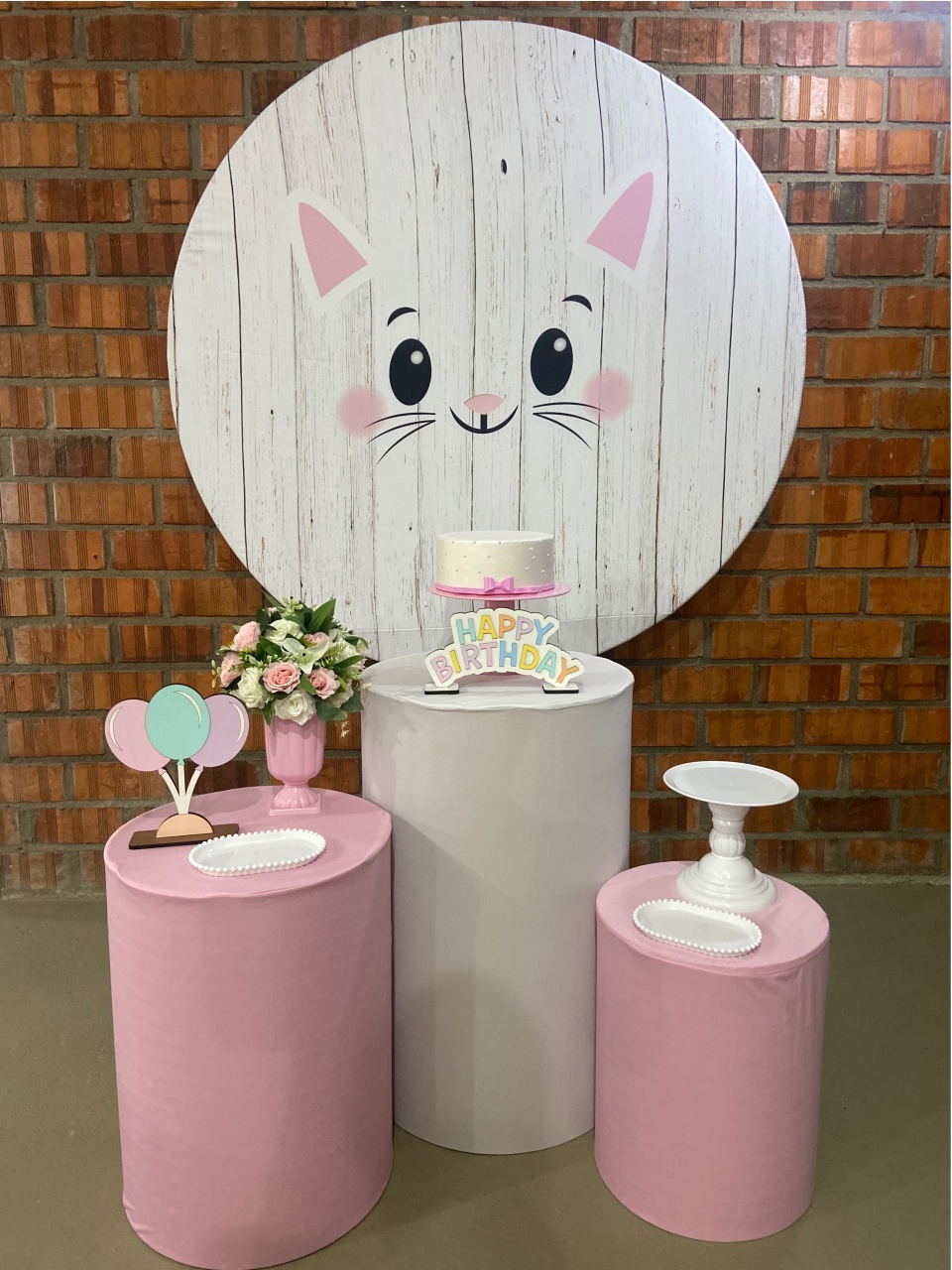 Kit Completo Com Balões Gatinha Branca E Rosa  - A FESTA E DECORAÇÃO