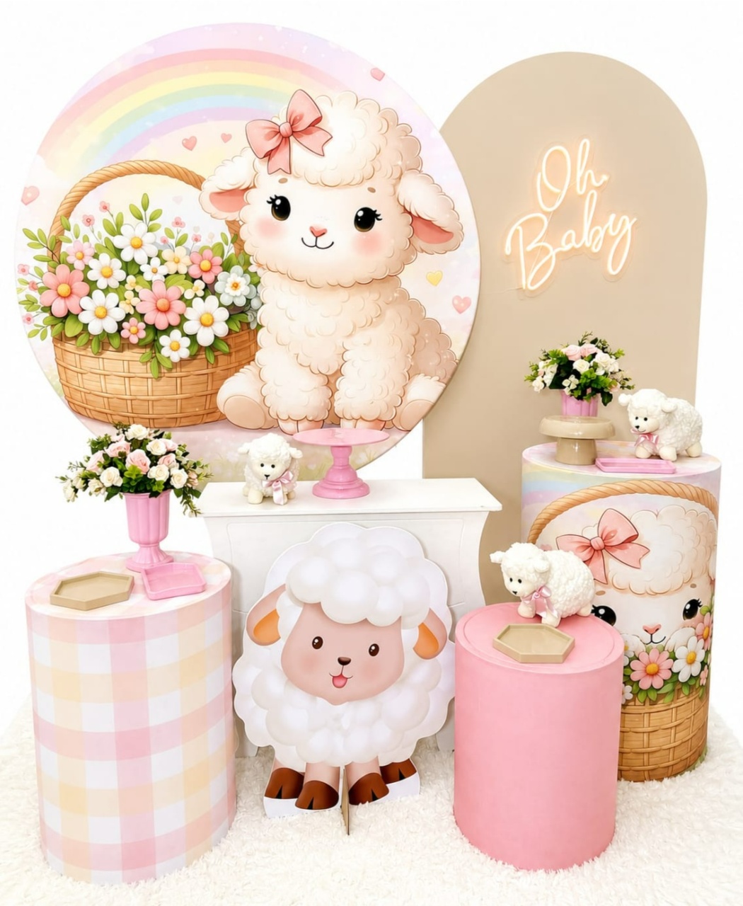 Ovelinha Baby Rosa E Bege Kit Super Luxo - A FESTA E DECORAÇÃO