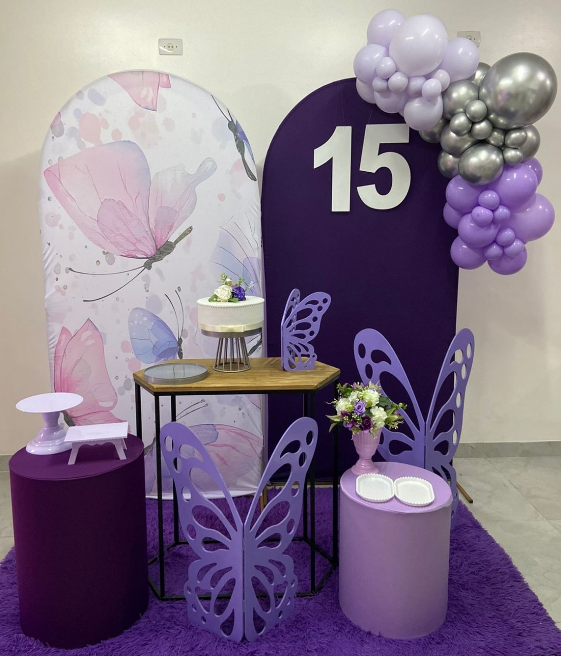 15 Anos Kit  Romano  Borboleta Lilás  - A FESTA E DECORAÇÃO