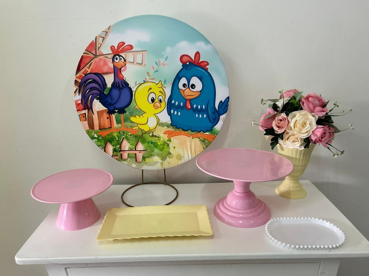 Galinha Pintadinha Rosa Com Rosa Festa Na Mesa P  - A FESTA E DECORAÇÃO