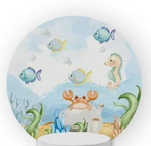 Capa Painel Redonda 1,50 Fundo Do Mar Aquarela - A FESTA E DECORAÇÃO