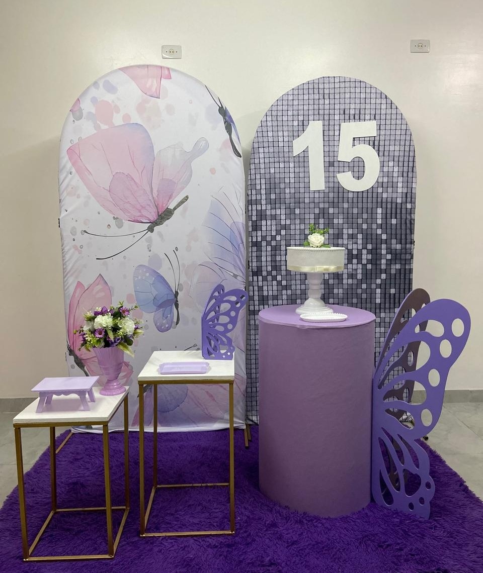 Kit Romano Borboleta Lilás Com Painel Prata - A FESTA E DECORAÇÃO