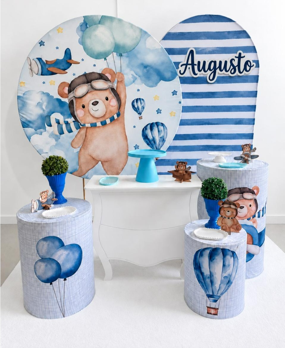 Urso Aviador Azul Kit Luxo - A FESTA E DECORAÇÃO