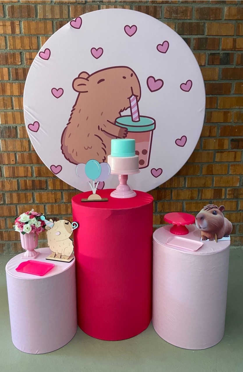 Kit Básico Capivara Rosa Com Corações - A FESTA E DECORAÇÃO