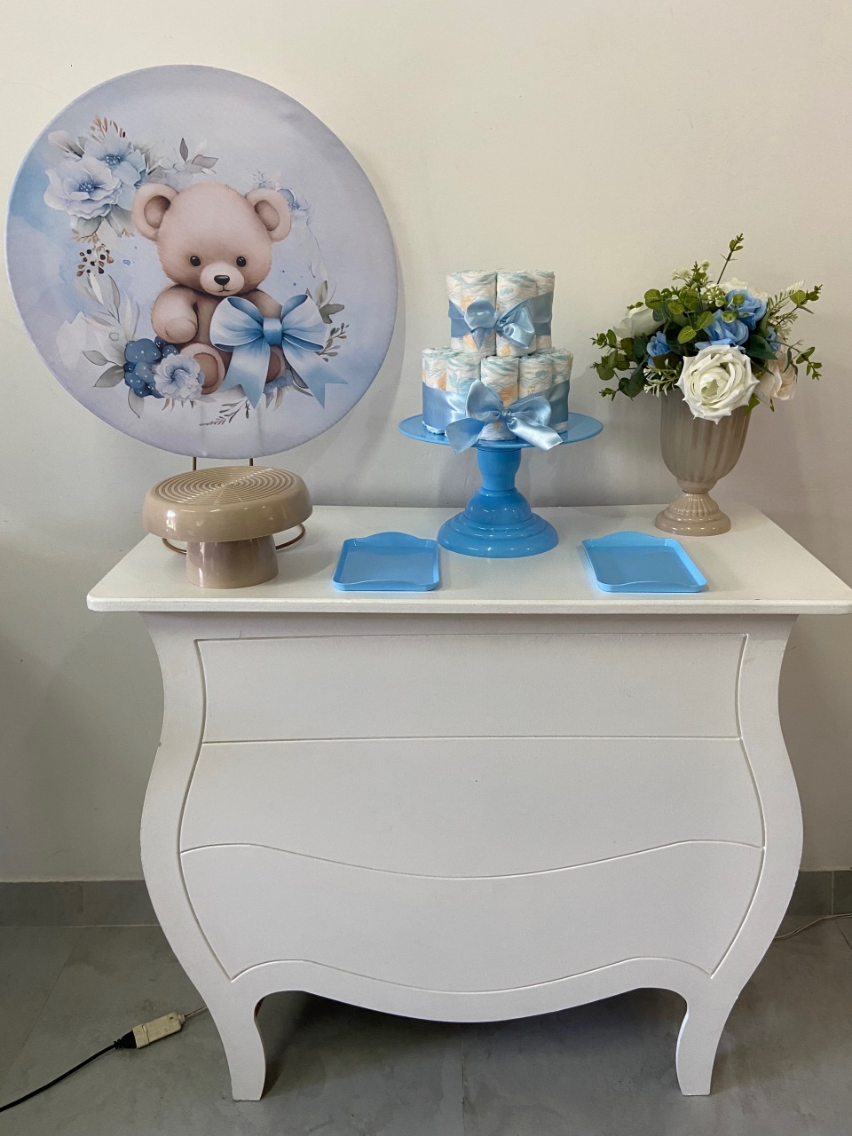 Urso Laço Azul Kit Festa Na Mesa G - A FESTA E DECORAÇÃO
