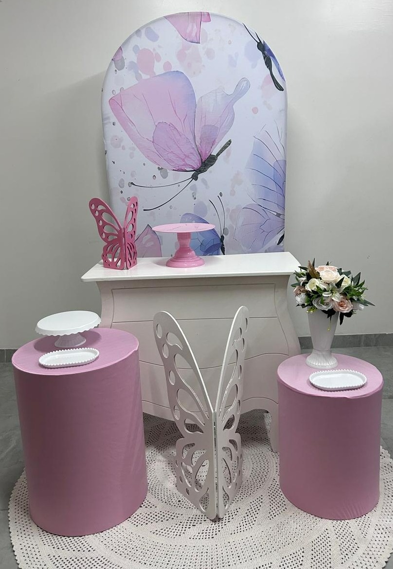 Romano Borboleta Lilás Com Mesas Rosa Kit Completo - A FESTA E DECORAÇÃO