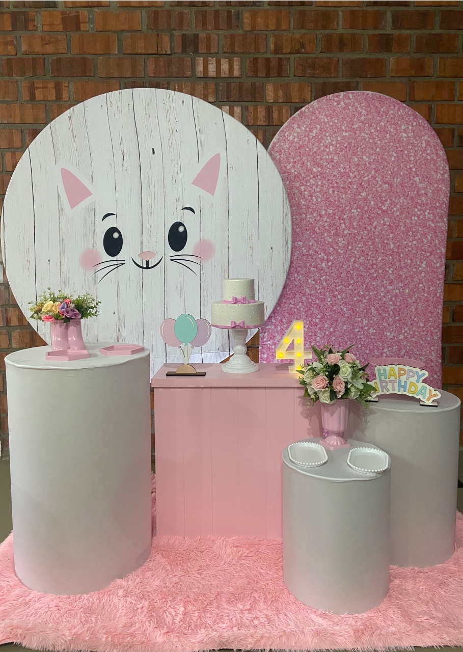 Kit Super Luxo Gatinha Branca E Rosa   - A FESTA E DECORAÇÃO