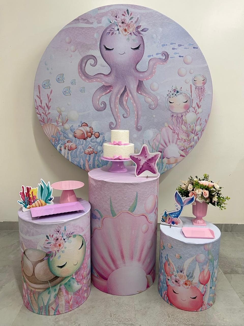Kit Completo Com Balões Fundo Do Mar Aquarela Menina - A FESTA E DECORAÇÃO