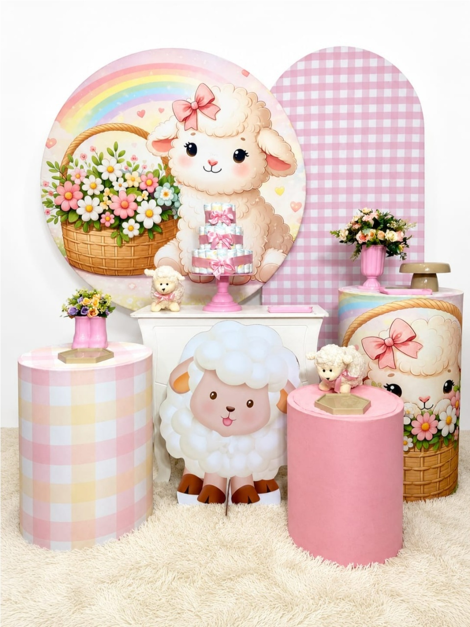 Ovelinha Xadrez Rosa Kit Especial - A FESTA E DECORAÇÃO