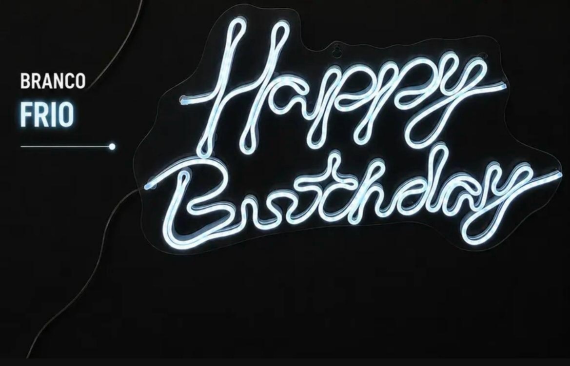 Happy Birthday Led Neon Acrilico 50Cm Branco Frio - A FESTA E DECORAÇÃO