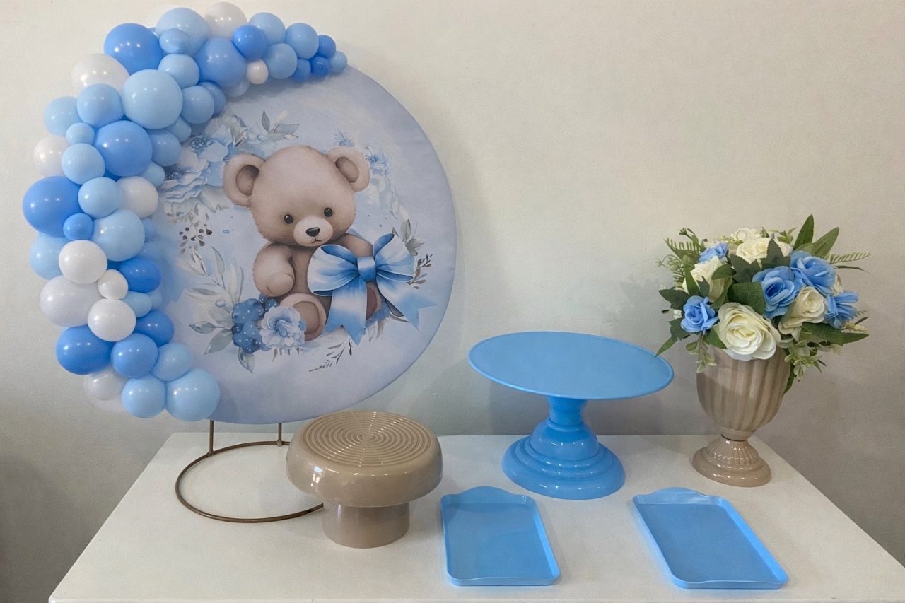 Urso Laço Azul Kit Festa Na Mesa M - A FESTA E DECORAÇÃO