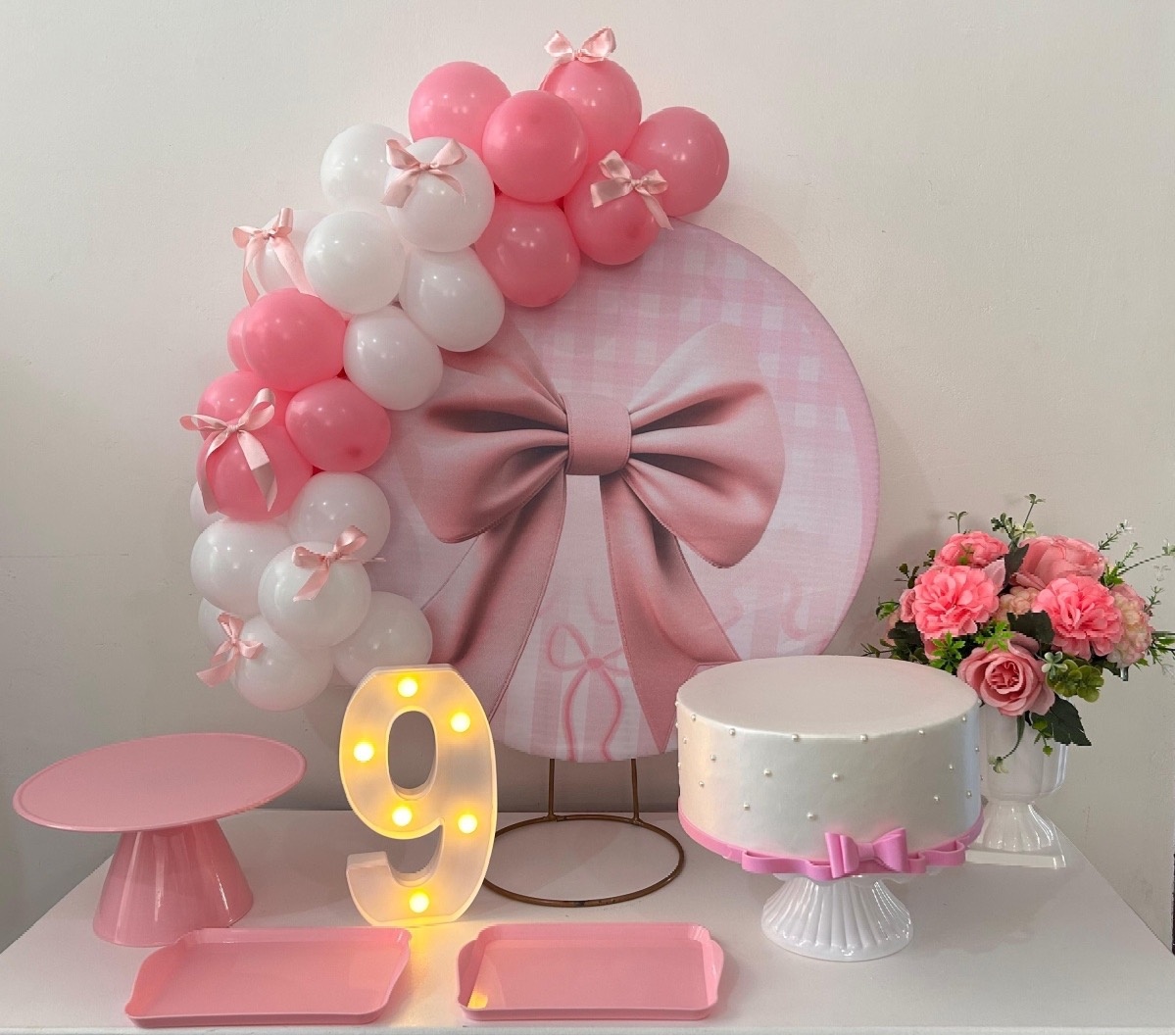 Kit Festa Na Mesa M Laço Rosa  - A FESTA E DECORAÇÃO