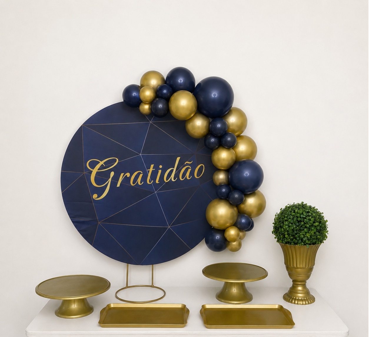 Kit Festa Na Mesa M Gratidão Azul E Dourado  - A FESTA E DECORAÇÃO