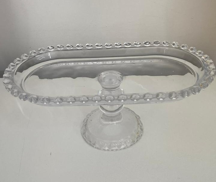 Bandeja Vidro Alta Oval - A FESTA E DECORAÇÃO