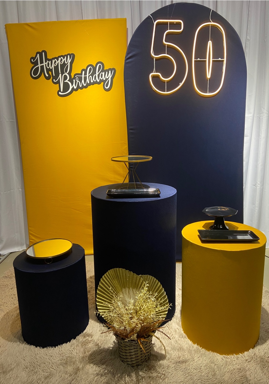 Azul Marinho Com Mostarda Kit Com Dois Paineis - A FESTA E DECORAÇÃO