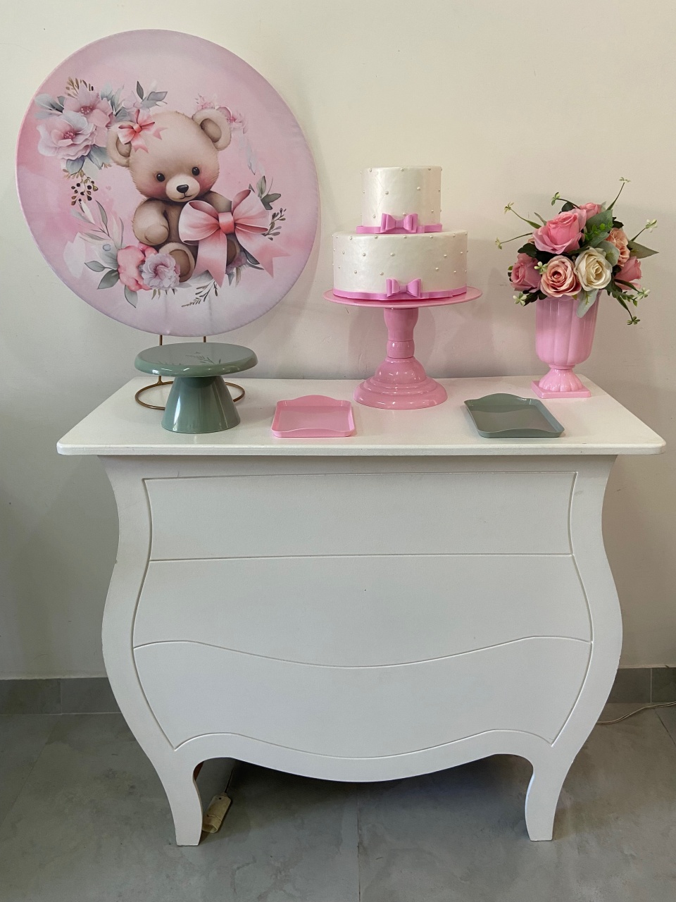Ursa Laço Rosa Kit Festa Na Mesa G - A FESTA E DECORAÇÃO